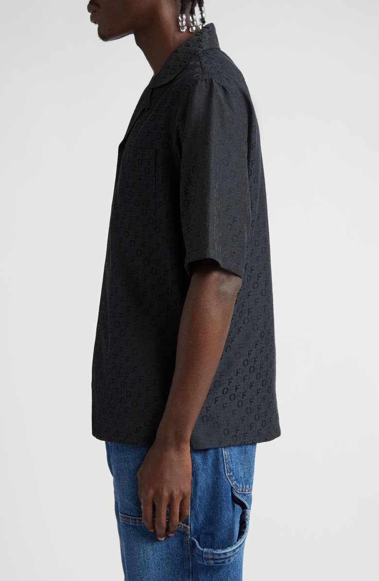 Off-White Jacquard Logo Short Sleeve Silk Blend Camp Shirt, Alternate, color, 