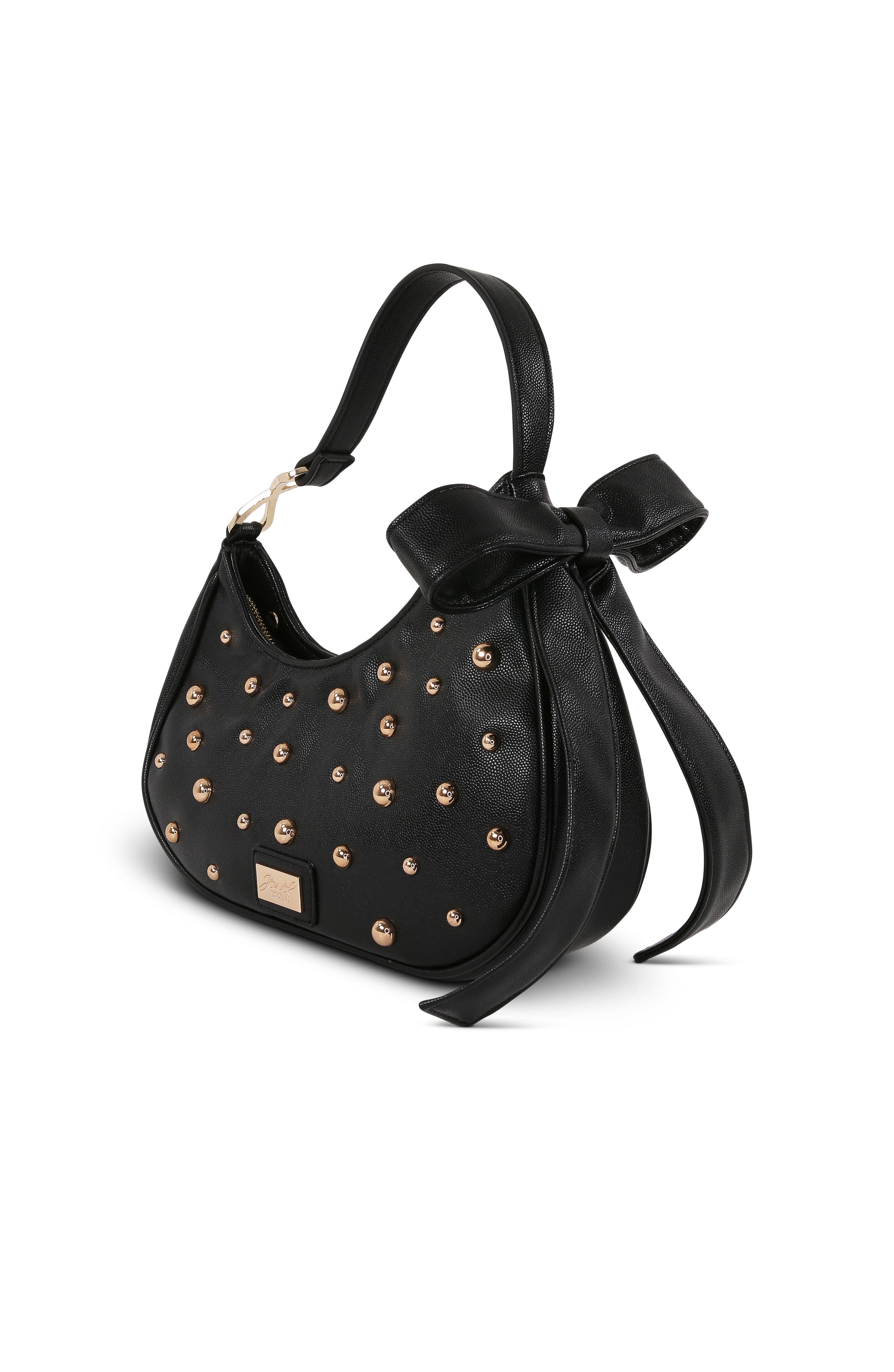 Jewel Badgley Mischka Arabella Studded and Bow Shoulder Clutch, Alternate, color, Black