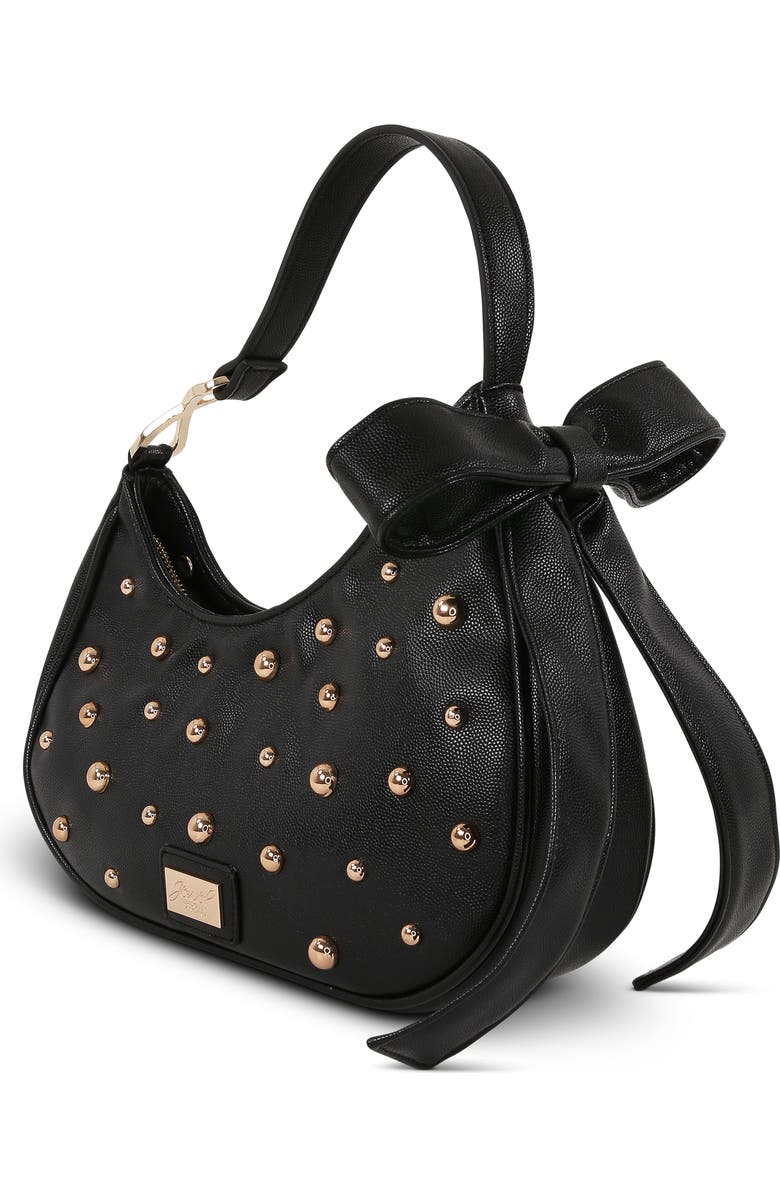 Jewel Badgley Mischka Arabella Studded and Bow Shoulder Clutch, Alternate, color, Black