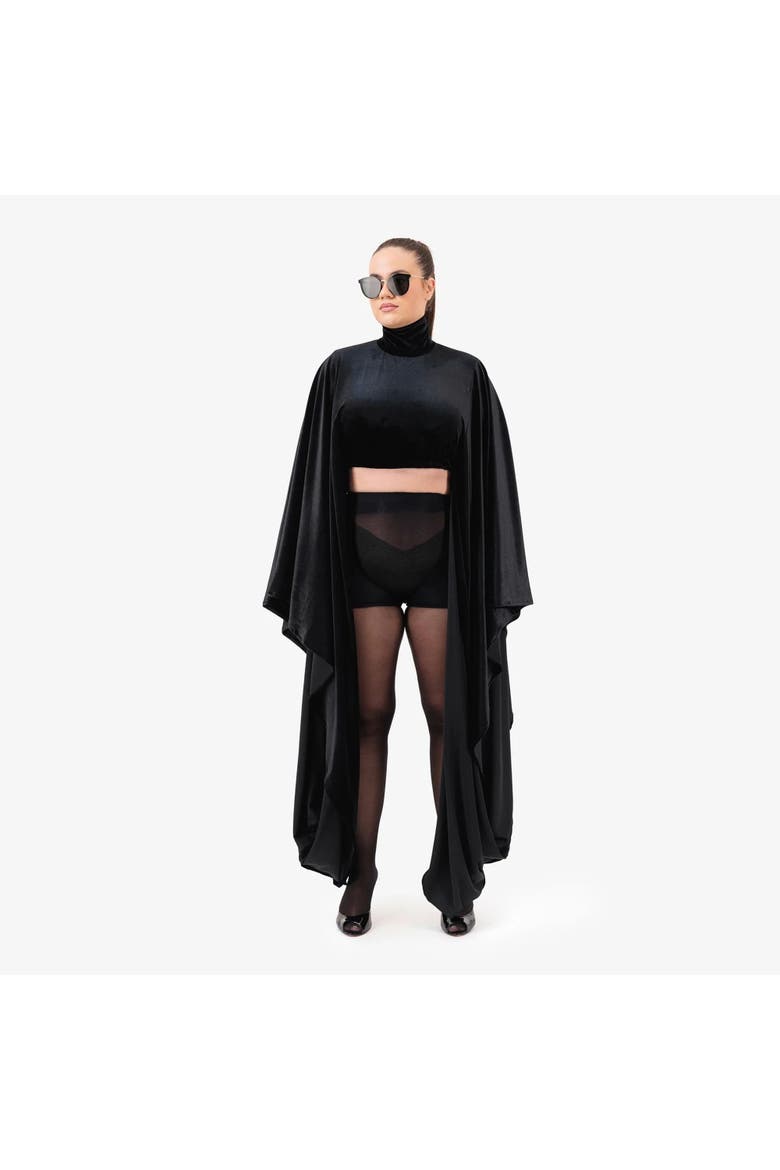 Velvet Agbada Sleeves Crop Top, Alternate, color, Black