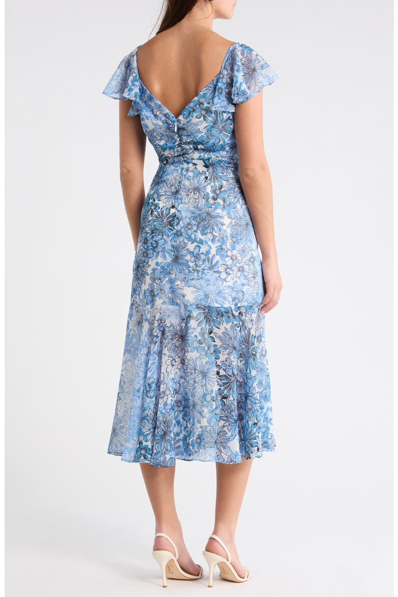 Tierra Floral Nadia Ruched Midi Dress, Alternate, color, BLUES