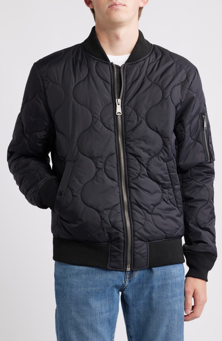Schott NYC Dumbbell Quilted MA-1 Ripstop Nylon Bomber Jacket, Alternate, color, Black