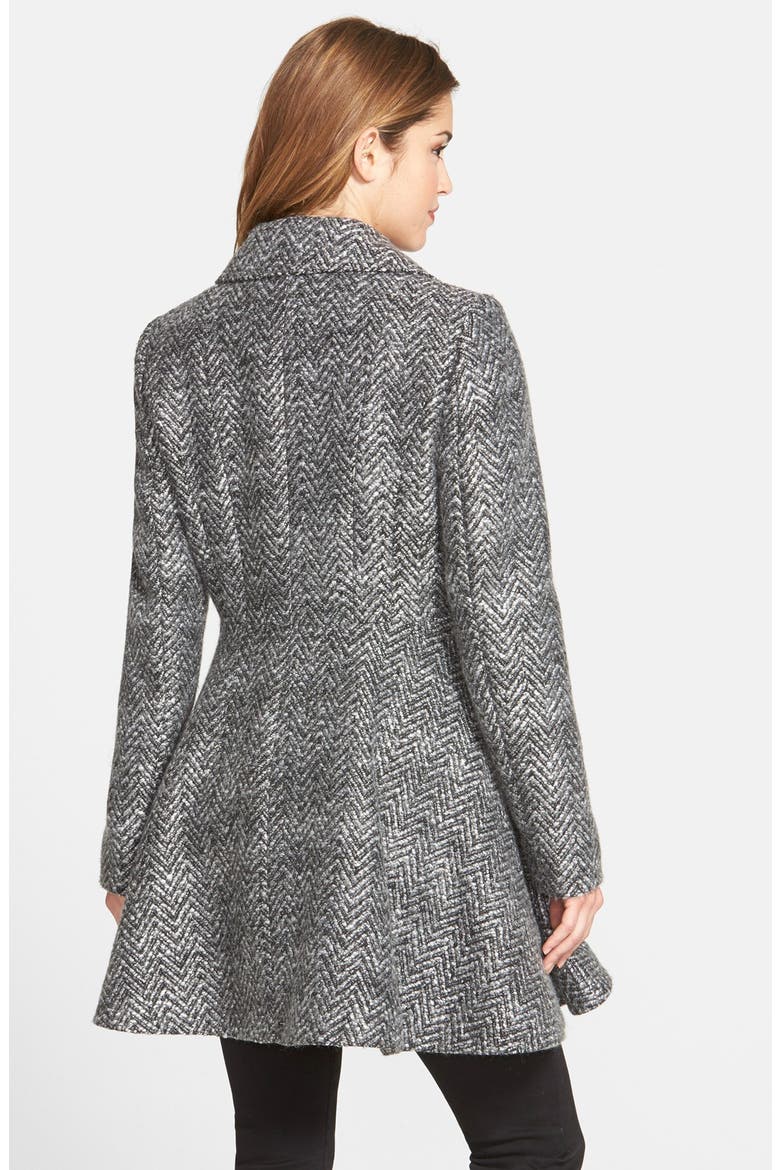 Chevron Twill Double Breasted Skirted Coat, Alternate, color, GREY/ BLACK