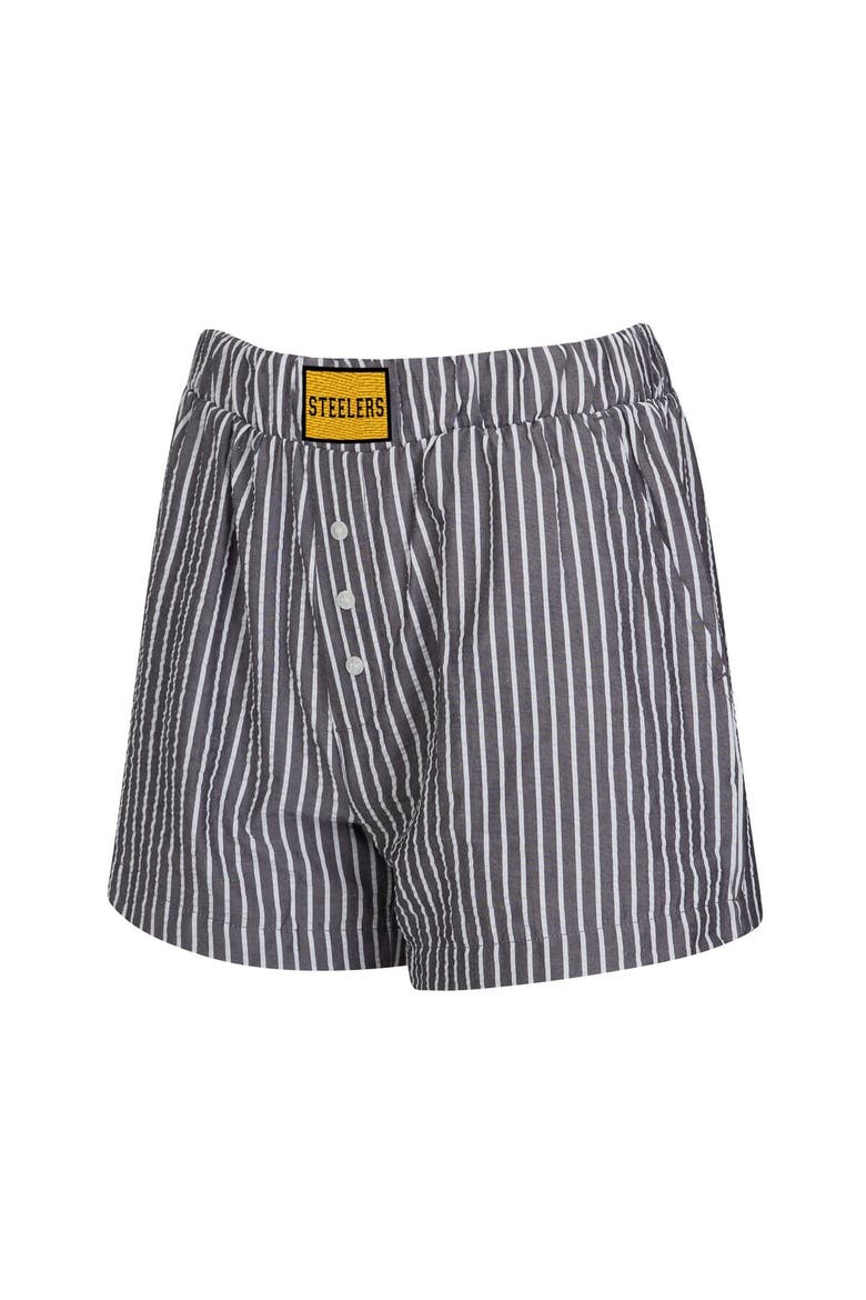 Women's Concepts Sport  Charcoal Pittsburgh Steelers Two-Pack Stripes and Solids Boxer Shorts Set, Alternate, color, Charcoal