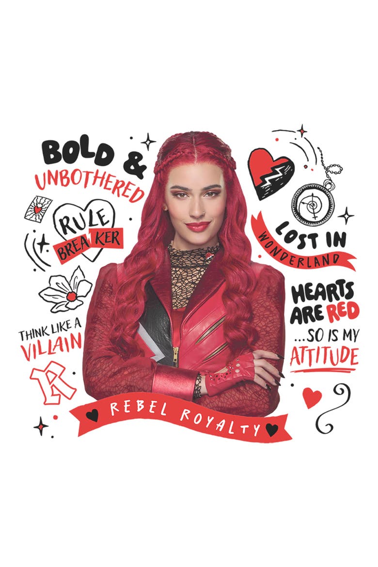 Junior's Descendants Wicked Wonderland Red Rebel Royalty  Graphic T-Shirt, Alternate, color, White