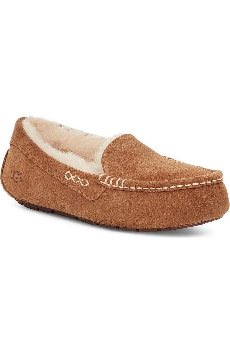 UGG<sup>®</sup> Ansley Water Resistant Slipper, Main, color, Chestnut Suede