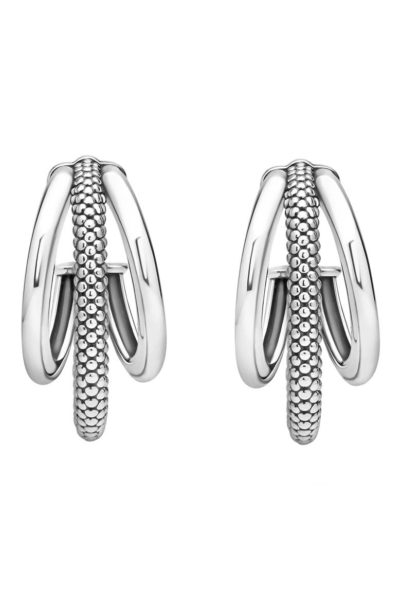 Signature Caviar Triple Hoop Earrings, Alternate, color, SILVER