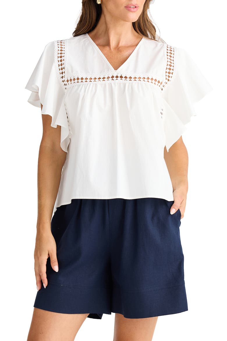 Marcia Flutter Sleeve Cotton Poplin Shirt, Main, color, WHITE
