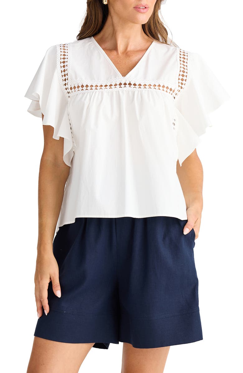 Brave+True Marcia Flutter Sleeve Cotton Poplin Shirt, Main, color, White