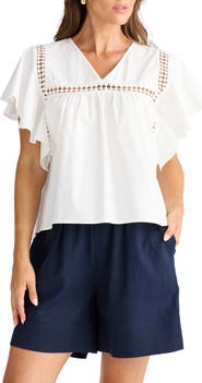 Brave+True Marcia Flutter Sleeve Cotton Poplin Shirt