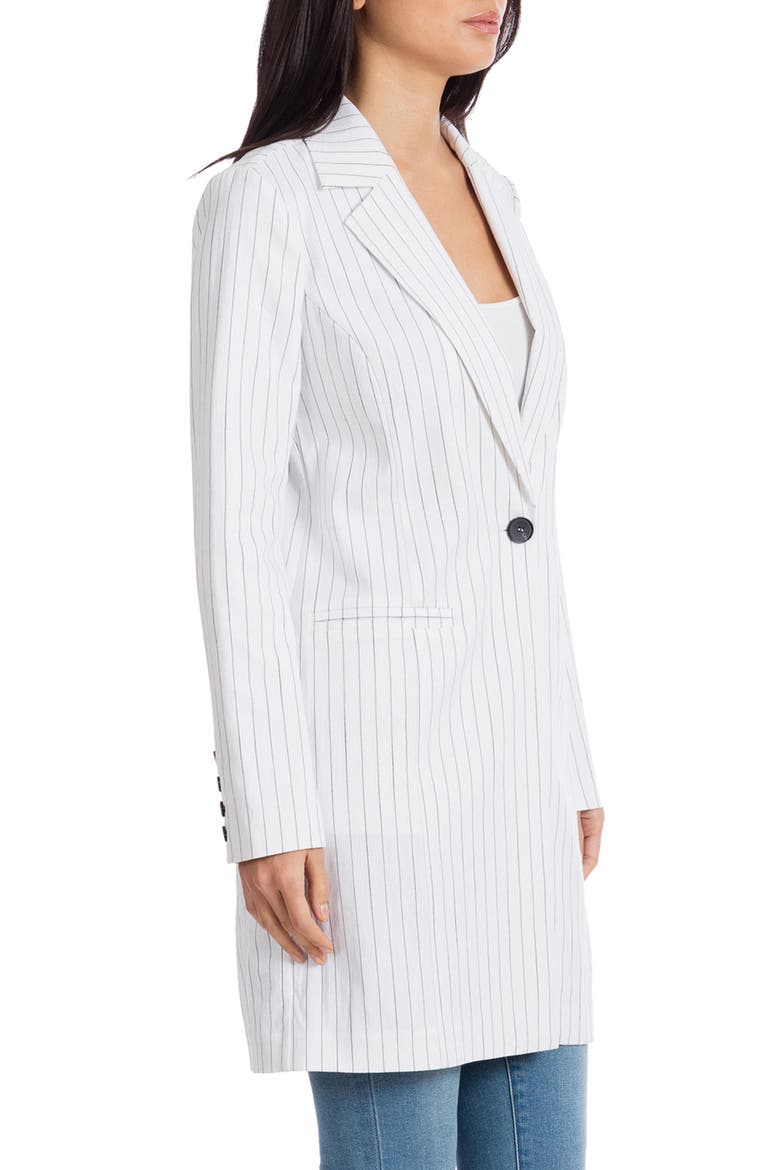 Pinstripe Longline Blazer, Alternate, color, WHITE/ BLACK