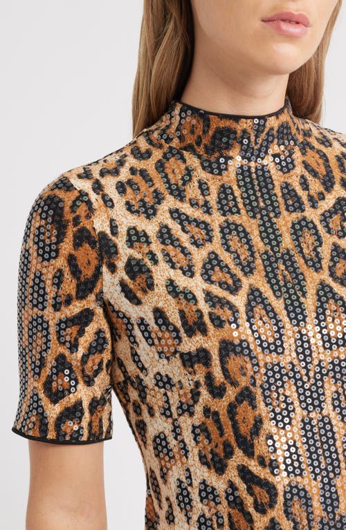Anne Klein Sequin Mock Neck Sheath Dress In Animal Print