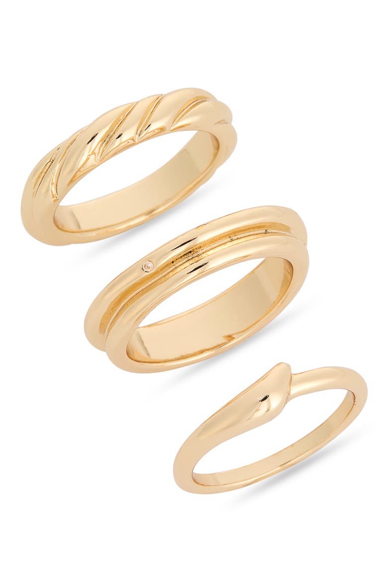 Set of 3 Twisted Assorted Band Rings, Main, color, GOLD