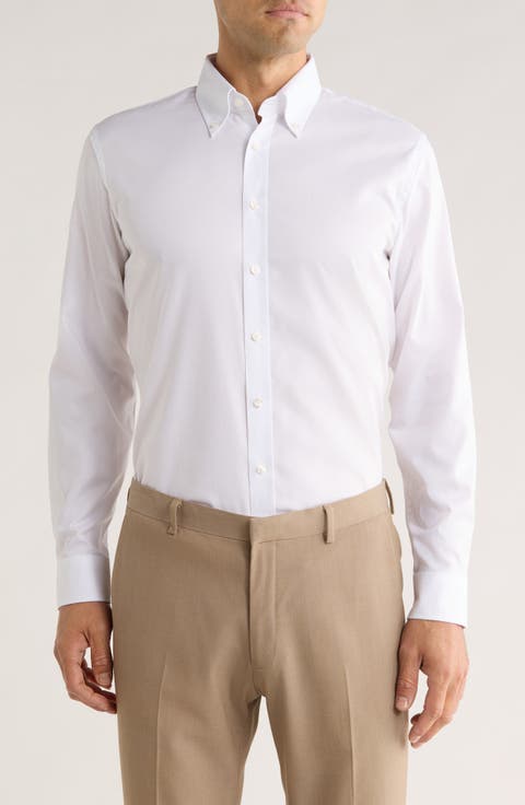 Trim Fit Solid Cotton Button-Down Dress Shirt (Regular, Big & Tall)