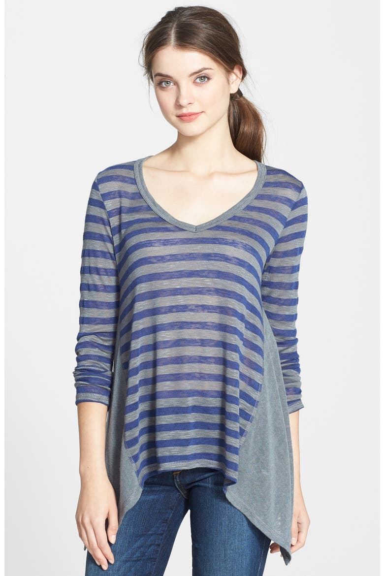 Stripe Shark Bite Hem Top, Main, color, NAVY/ GREY