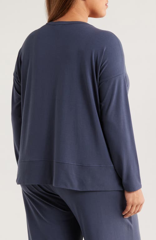 Eileen Fisher Boxy Long Sleeve V-neck Top In Blue