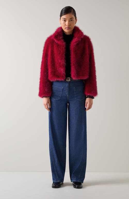 Lk Bennett Noah Faux Fur Jacket In Red