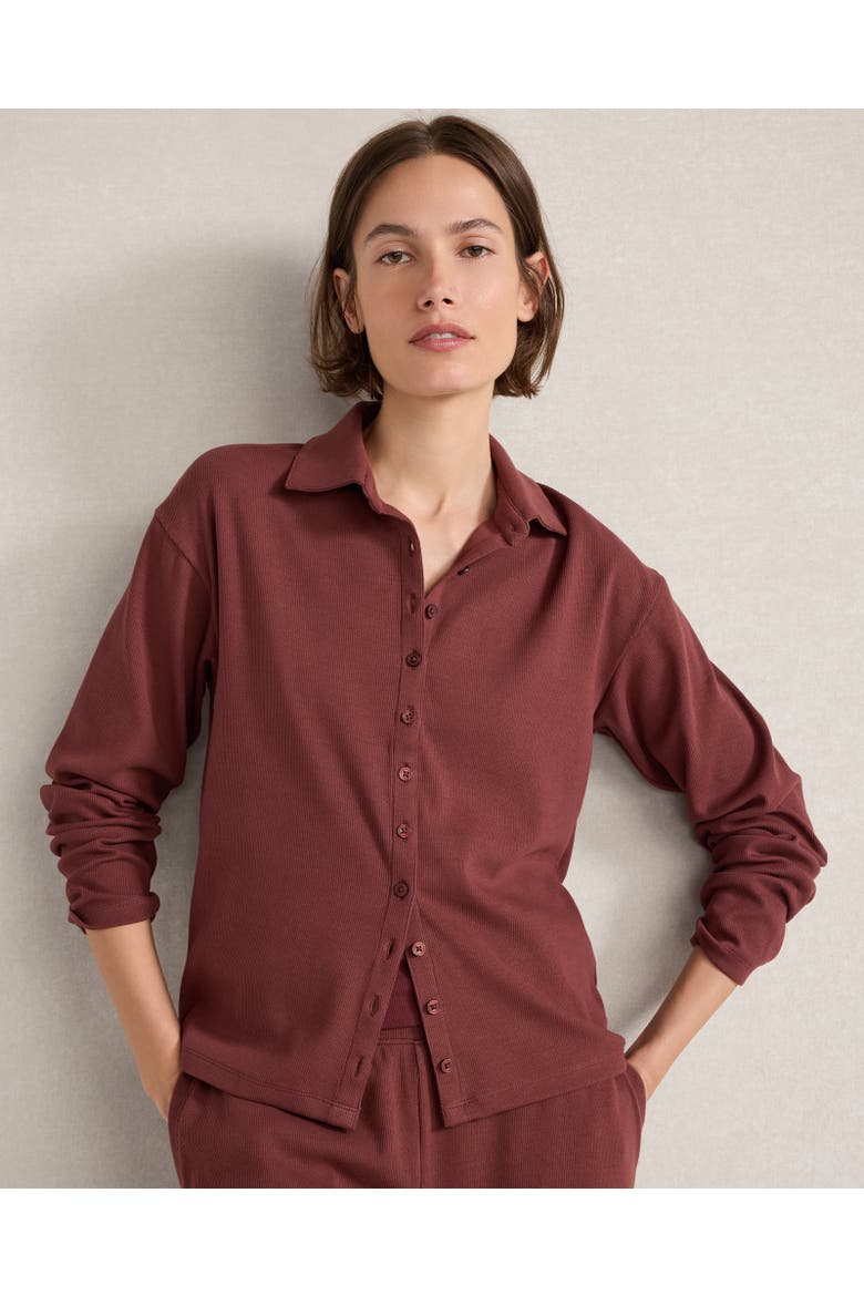 Organic Cotton Rib Knit Front Button Shirt, Main, color, Garnet
