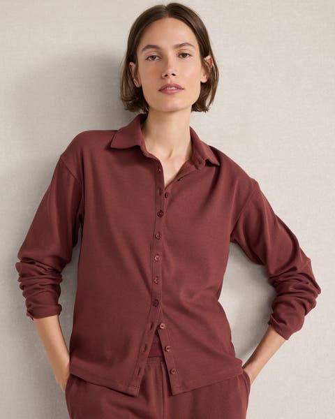 Organic Cotton Rib Knit Front Button Shirt