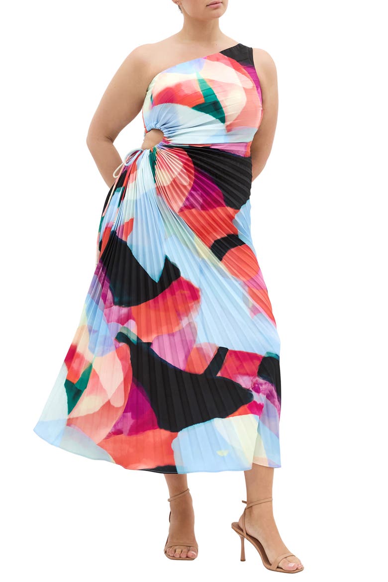 Aliza Print Cutout One-Shoulder Maxi Dress, Main, color, ASPECT