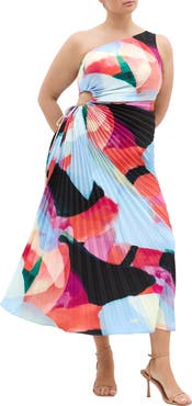 City Chic Aliza Print Cutout One-Shoulder Maxi Dress