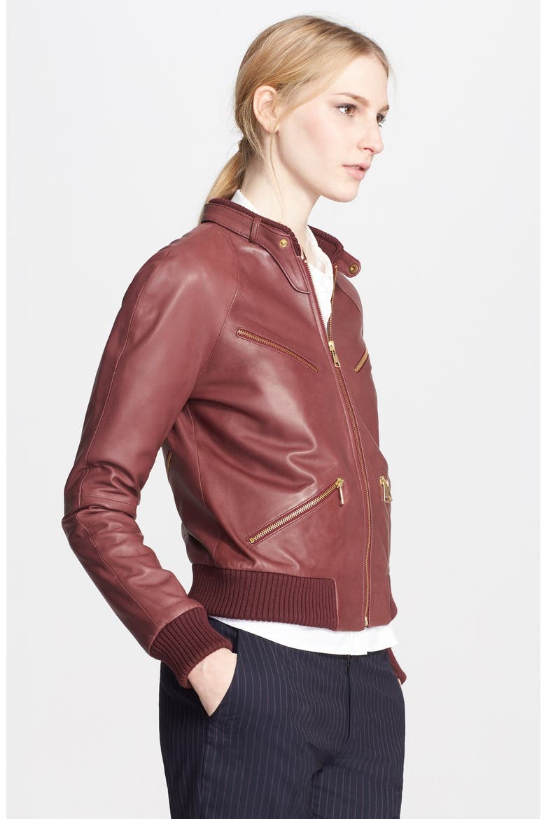 Leather Bomber Jacket, Alternate, color, BORDEAUX