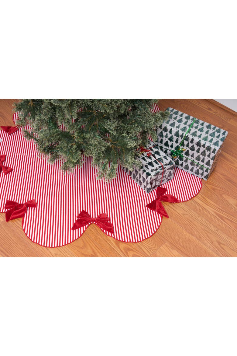 Candy Cane Forest with Ribbons Christmas Tree Skirt, Alternate, color, Red