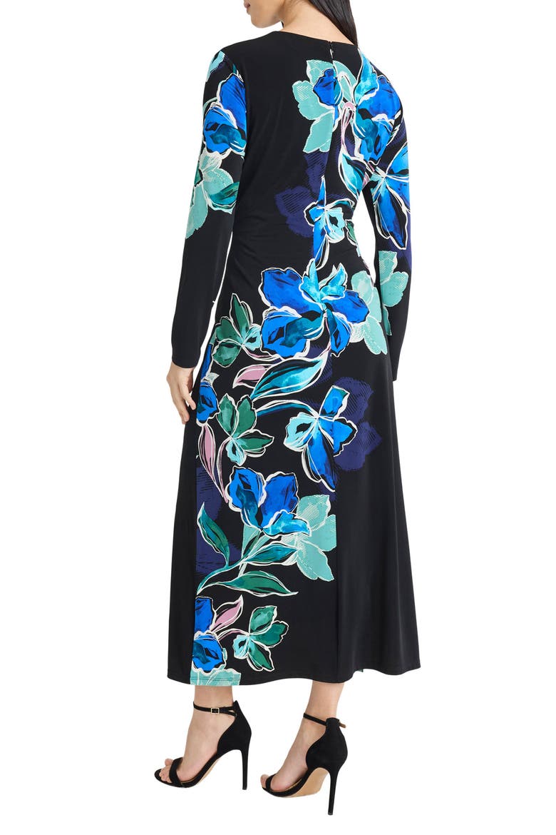 Floral Long Sleeve Midi Dress, Alternate, color, BLACK/ GREEN