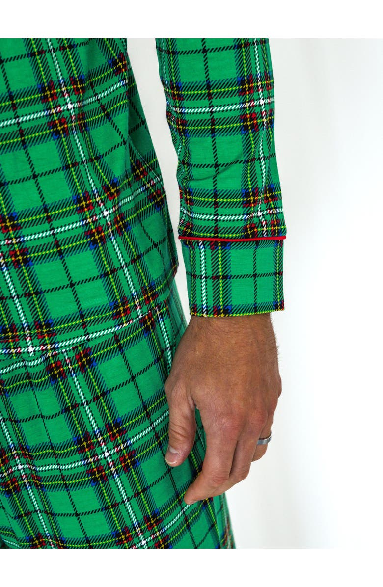 RuffleButts SoftSnooze Adult Gender Inclusive Holiday Button Up Pajama Set, Alternate, color, Green Nicholas Plaid