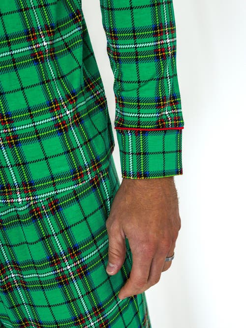 Rufflebutts Softsnooze Adult Gender Inclusive Holiday Button Up Pajama Set In Green