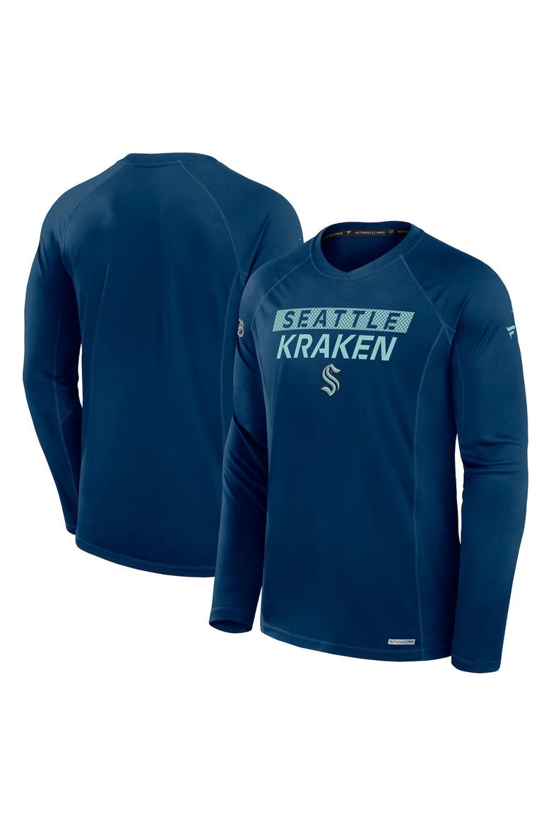Men's Fanatics Navy Seattle Kraken Authentic Pro Rink Tech Long Sleeve T-Shirt, Alternate, color, Navy