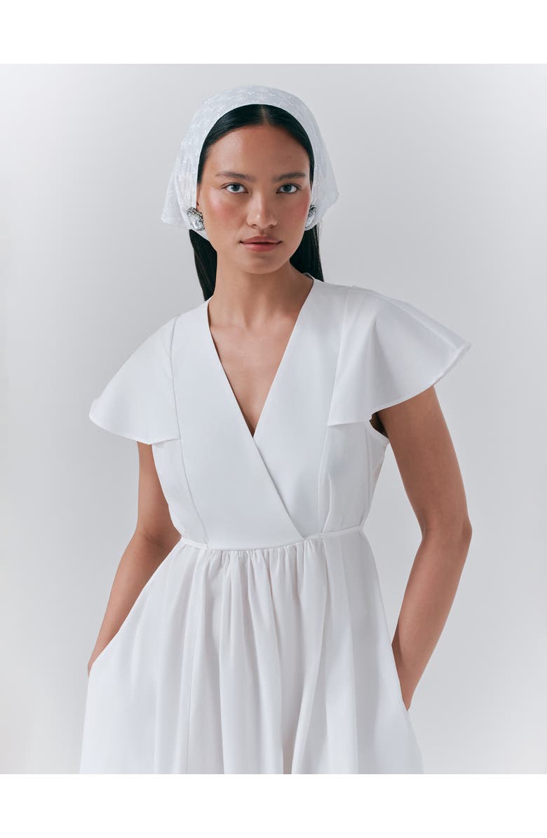 Ghost London Eloise V-Neck Cotton Midi Dress, Alternate, color, White