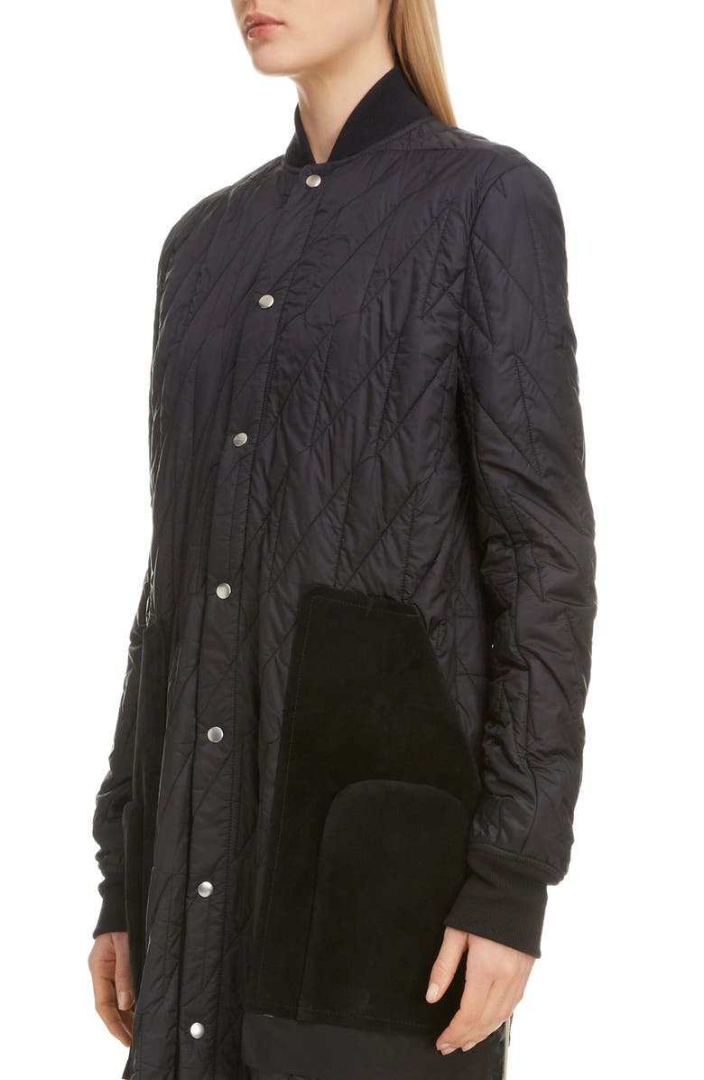 Rick Owens Suede Pocket Quilted Longline Jacket, Alternate, color, 
