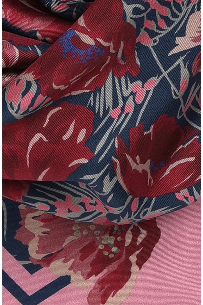 Après L'Hiver Poppy Print Silk Square Scarf, Alternate, color, BLUE/ PINK