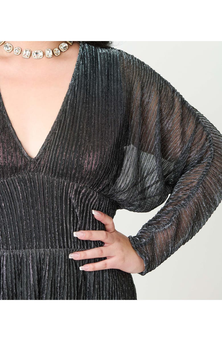 Smak Parlour Plus Size Faux Wrap Maxi Dress, Alternate, color, Black & Silver Shimer