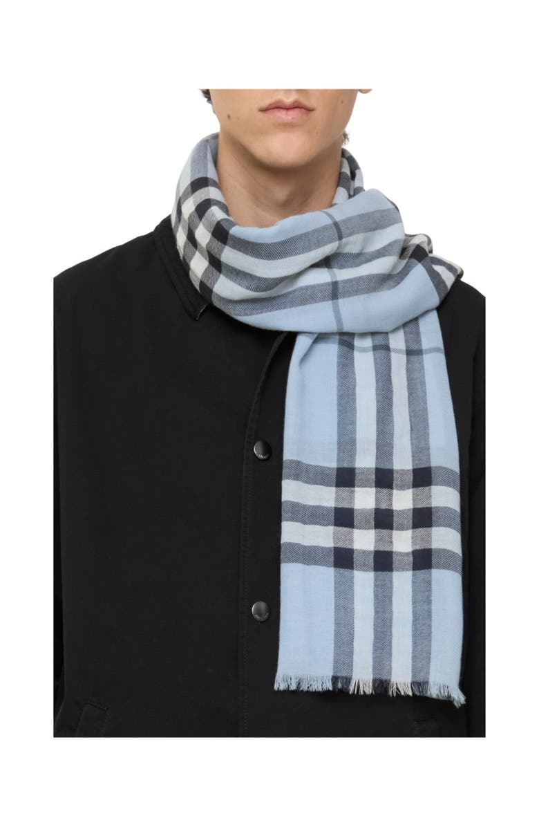 Burberry Wide Check Wool Scarf, Alternate, color, Bank Blue