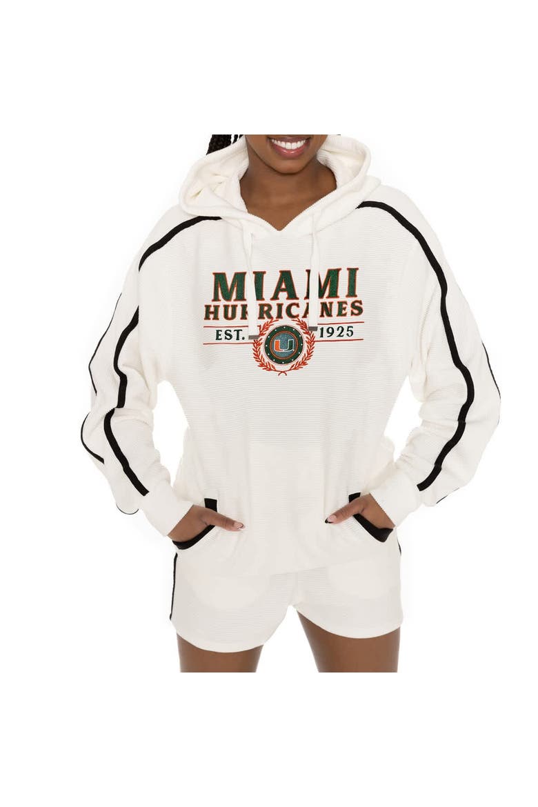 Men's Gameday Couture Cream Miami Hurricanes Down, Set, Go Hoodie and Shorts Lounge Set, Alternate, color, Cream