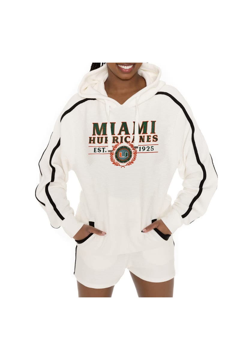 GAMEDAY COUTURE Men's Gameday Couture Cream Miami Hurricanes Down, Set, Go Hoodie and Shorts Lounge Set, Alternate, color, Cream