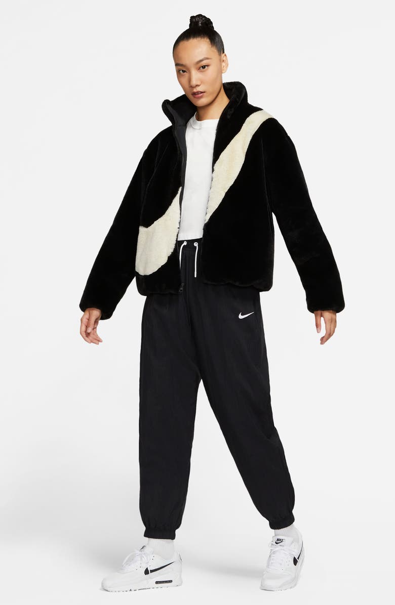 Nike Sportswear Faux Fur Swoosh Jacket, Alternate, color,