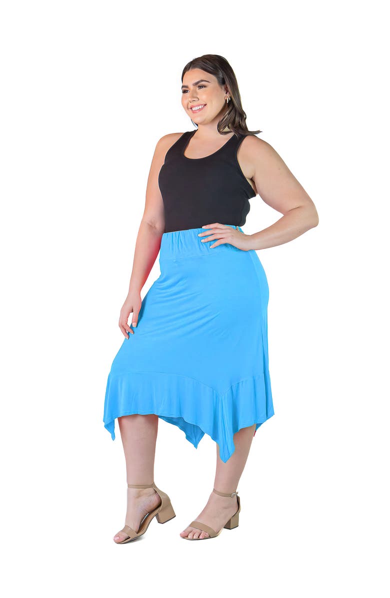 24seven Comfort Apparel Knee Length Elastic Waist Skirt, Alternate, color, Jade