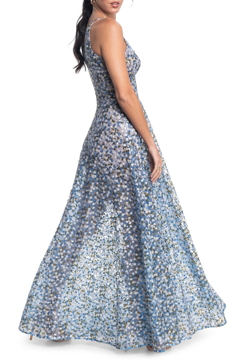 Ariyah Sequin Embroidered Ballgown, Alternate, color, MINERAL BLUE