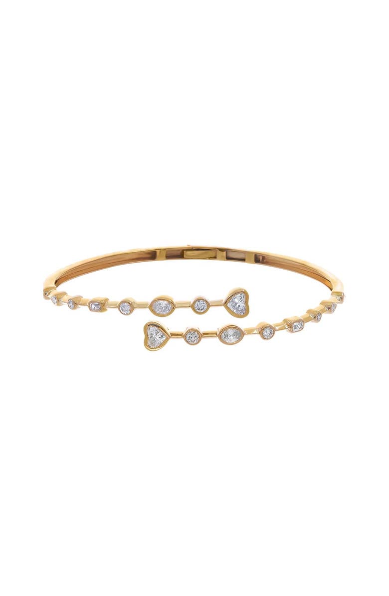 BY ADINA EDEN Lab Grown Diamond Heart X Round Bezel Claw Bangle 14K, Main, color, 14K Gold