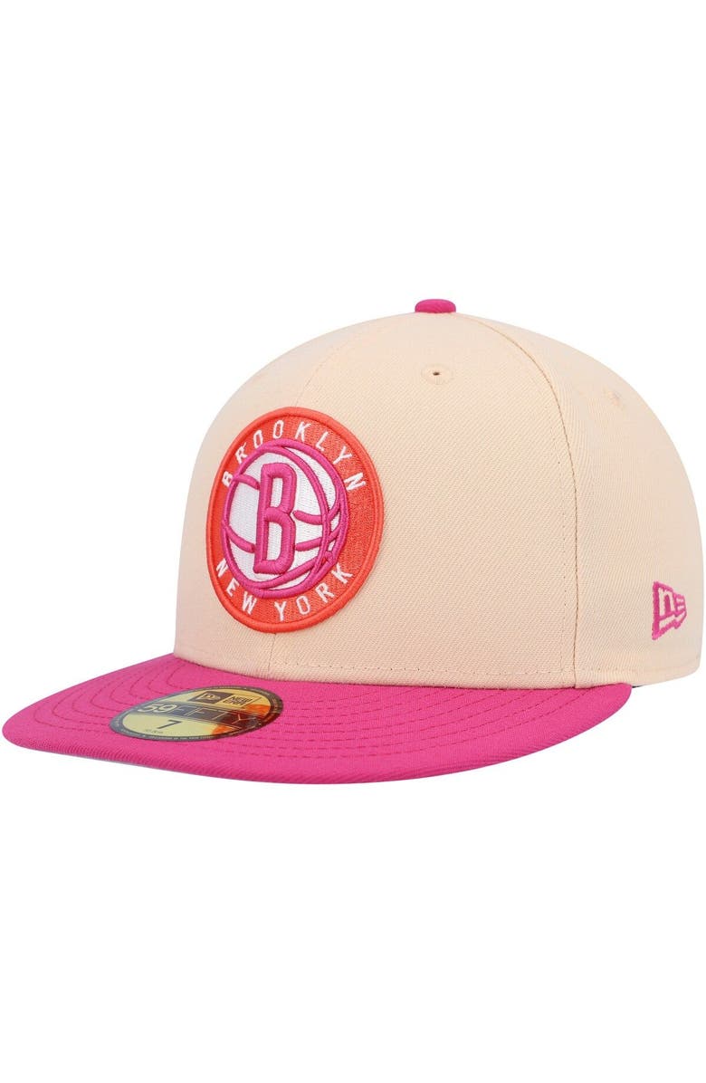 New Era Men's New Era Orange/Pink Brooklyn Nets Passion Mango 59FIFTY Fitted Hat, Alternate, color,