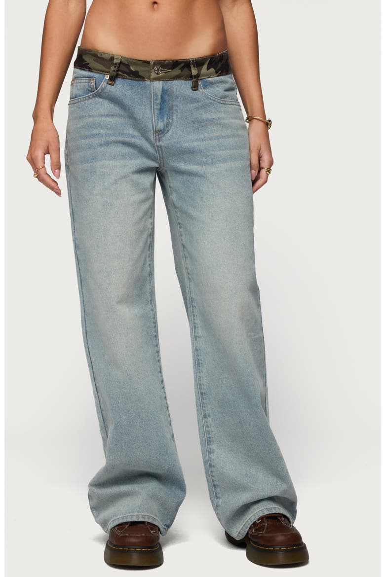 Camo Waist Low Rise Baggy Jeans, Main, color, LIGHT-BLUE-WASHED