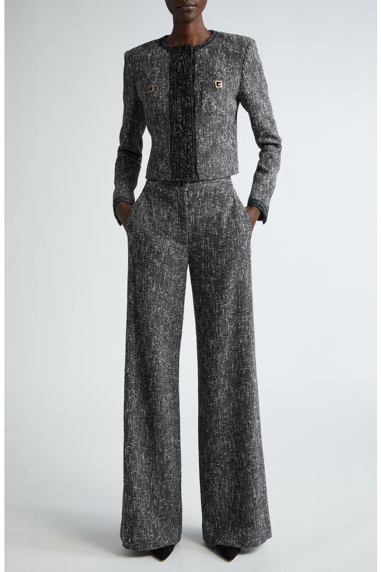 Tweed Wide Leg Trousers, Alternate, color, BLACK/ CHALK MULTI