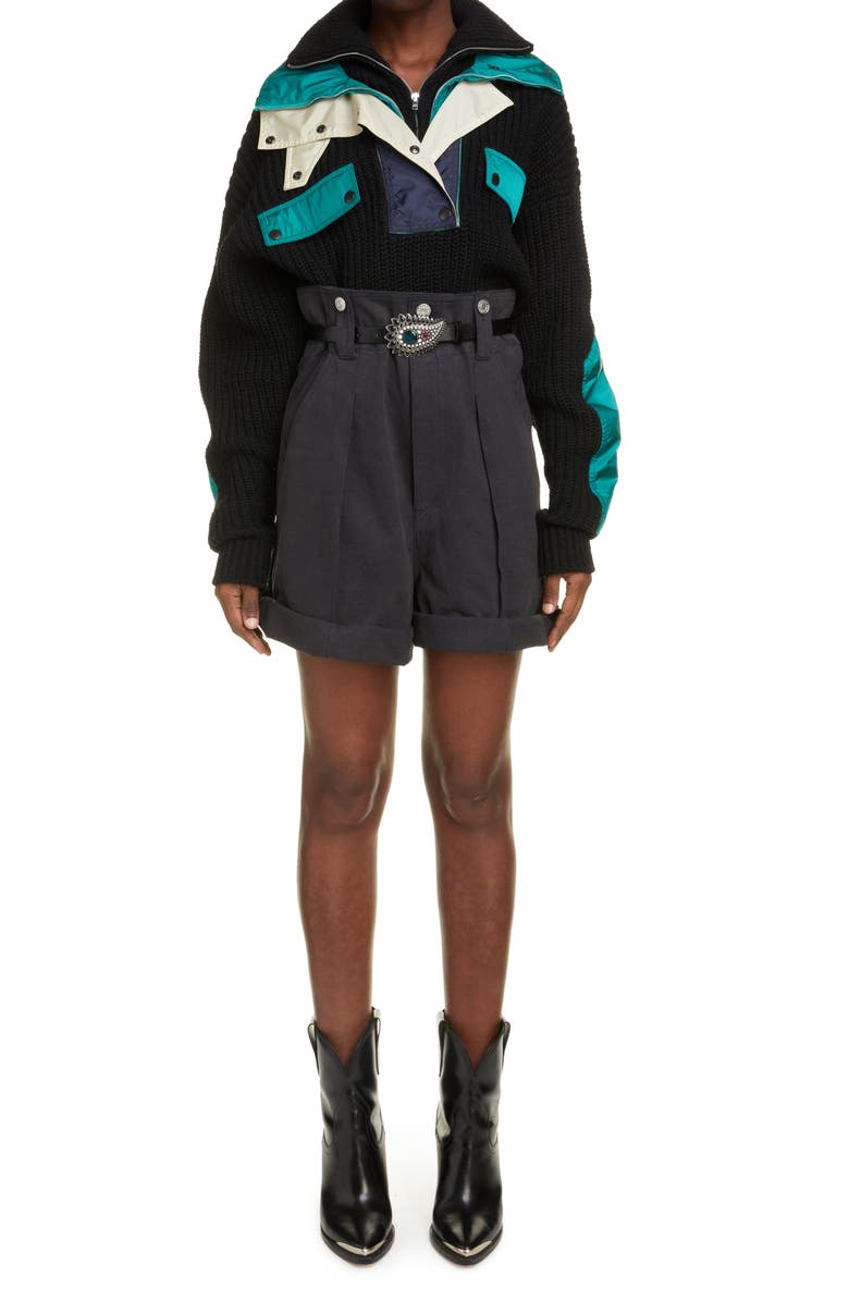 Isabel Marant Delilaz Paperbag Waist Cotton Shorts, Alternate, color, 