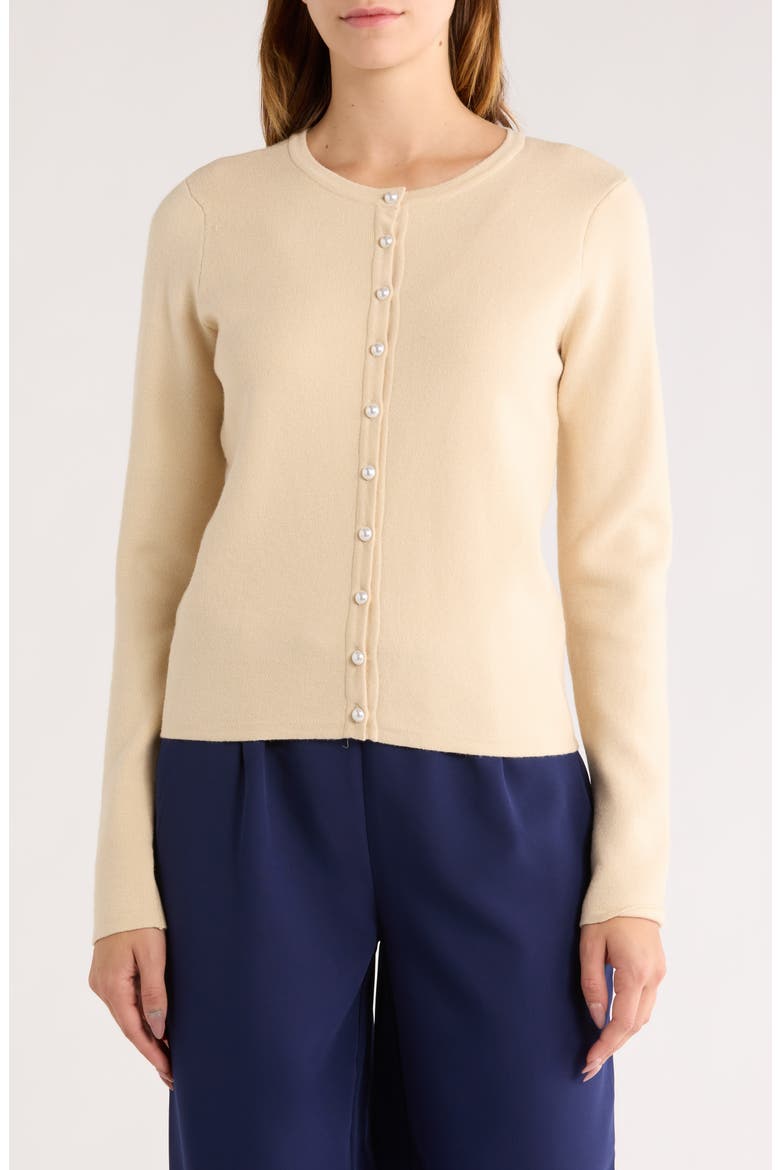 Faux Pearl Button Cardigan, Main, color, EGGNOG