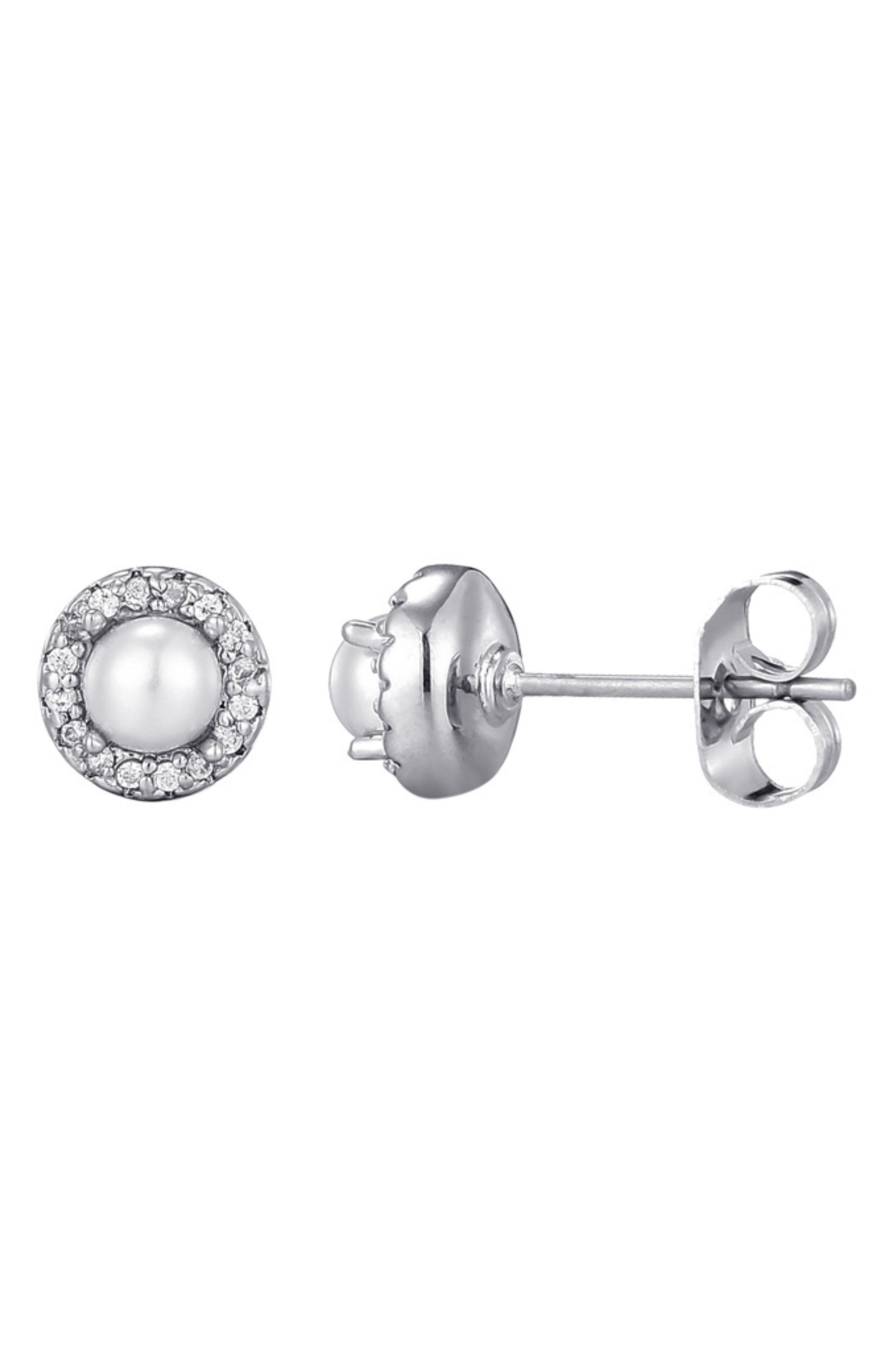 Adornia Pavé Halo Freshwater Pearl Stud Earrings
