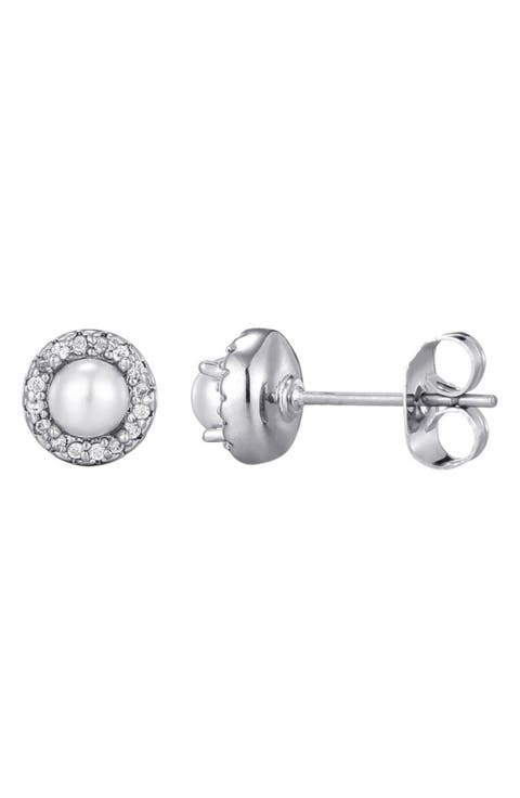 Pavé Halo Freshwater Pearl Stud Earrings