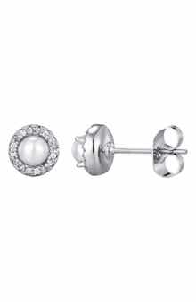Adornia Pavé Halo Freshwater Pearl Stud Earrings